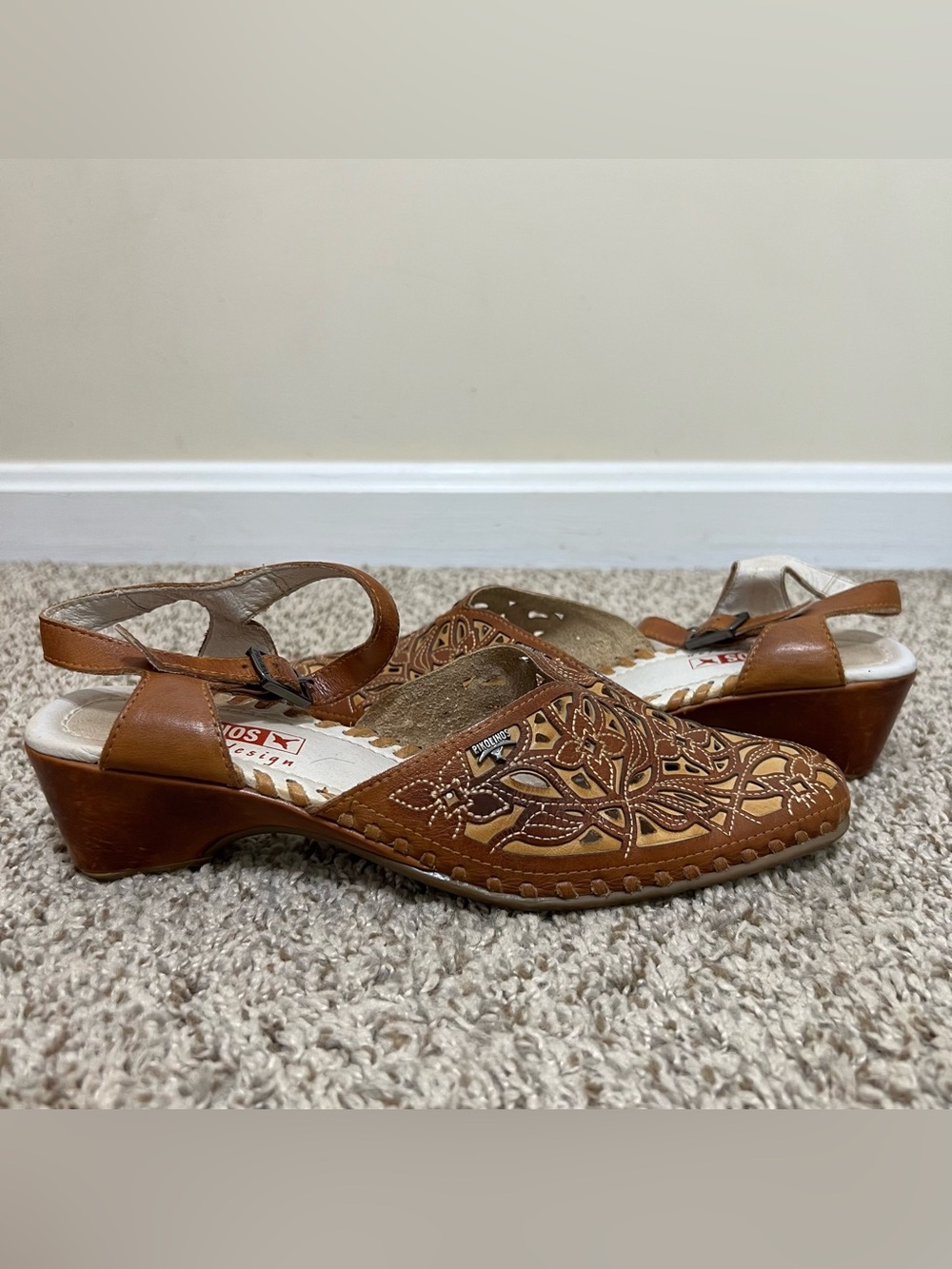 Pikolinos Brown Cutout Leather Slingback Shoe Size 38 (US 7.5-8)